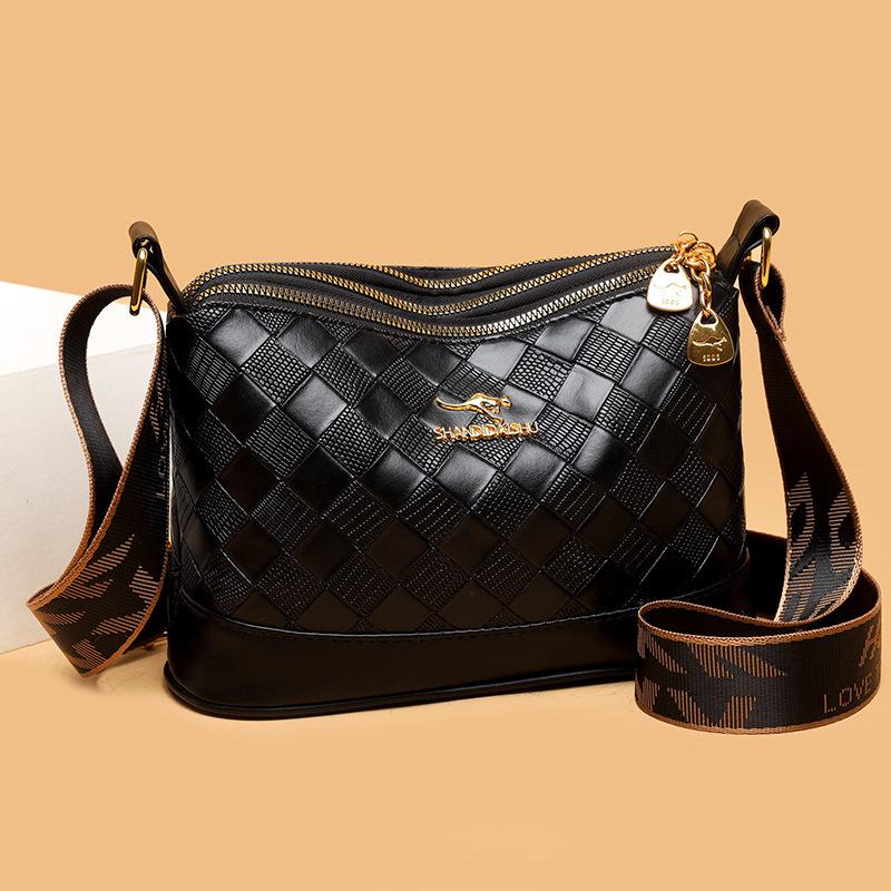 Fashionable Diamond Grid Soft Leather Crossbody Bag, Women's New Style Retro Simple Multi-layer Large Capacity Shoulder Bag, Mother Bag