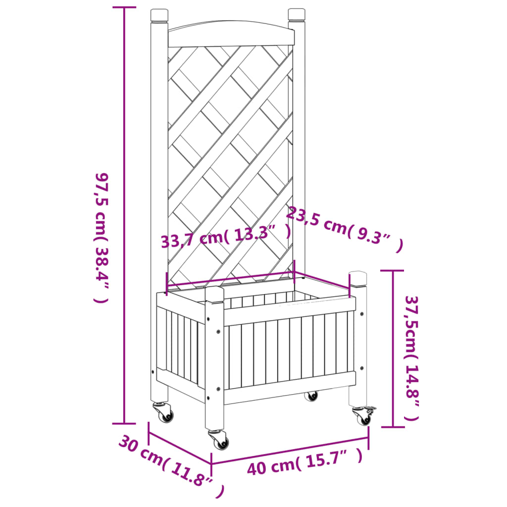 Planter with Trellis and Casters Grey Solid Wood (Spruce)