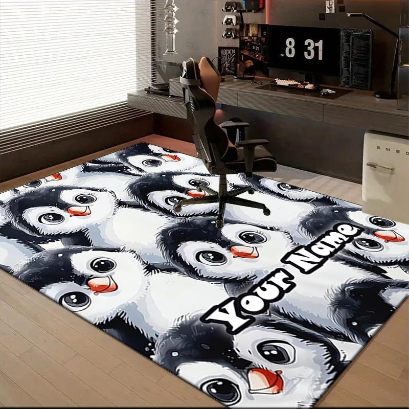1PC Custom Name Penguin Parade Theme Floor Mat Ideal for Living Room, Game Rooms, Office, Bedroom, Floor Mat Playful Design