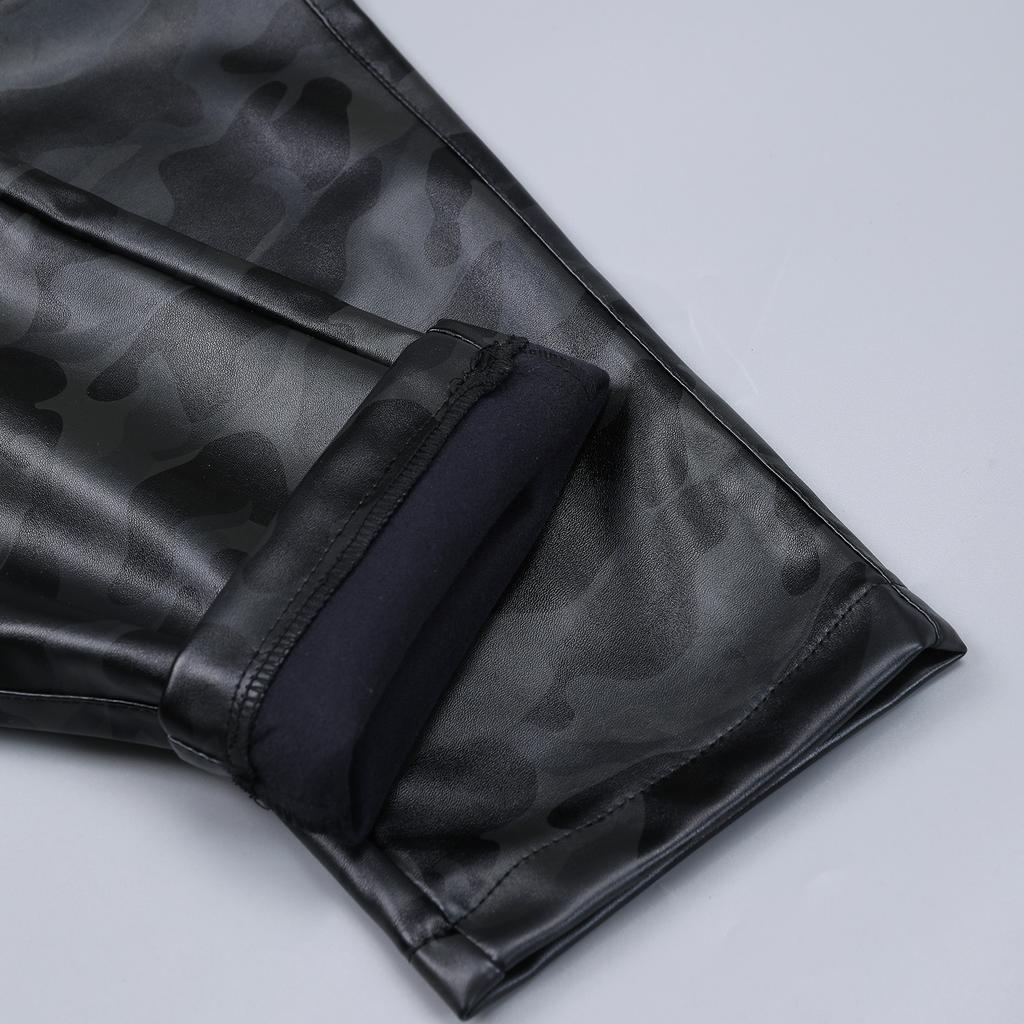 Men Slim Fit Korean Style Pu Leather Motorcycle Casual Long Pants
