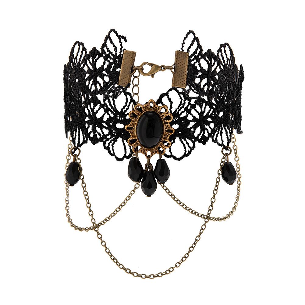 Black Lace Crystal Pendant Arm Bracelet For Women Gothic Tassel Cuff Bangle Fashion Jewelry Party Female Accessories Gift
