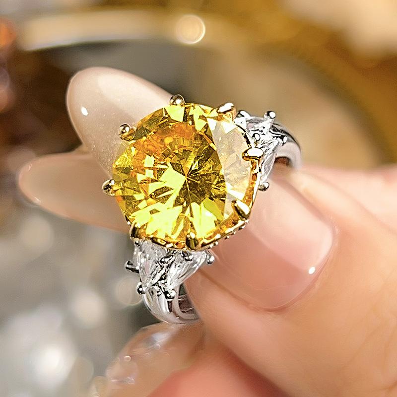 

Ring Jewelry Colored Treasure Round Heavy Industry Luxury Inlaid Ring Women S Two-Color Gold-Plated Ring