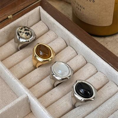 Maillard Agate Open Ring Autumn and Winter Fashion Niche Design Index Finger Ring Light Luxury Versatile Ring