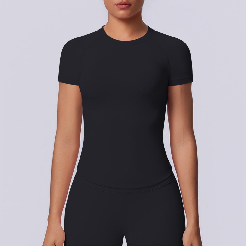 European and American seamless solid color tight high elastic breathable T-shirt sports running fitness yoga clothes top women