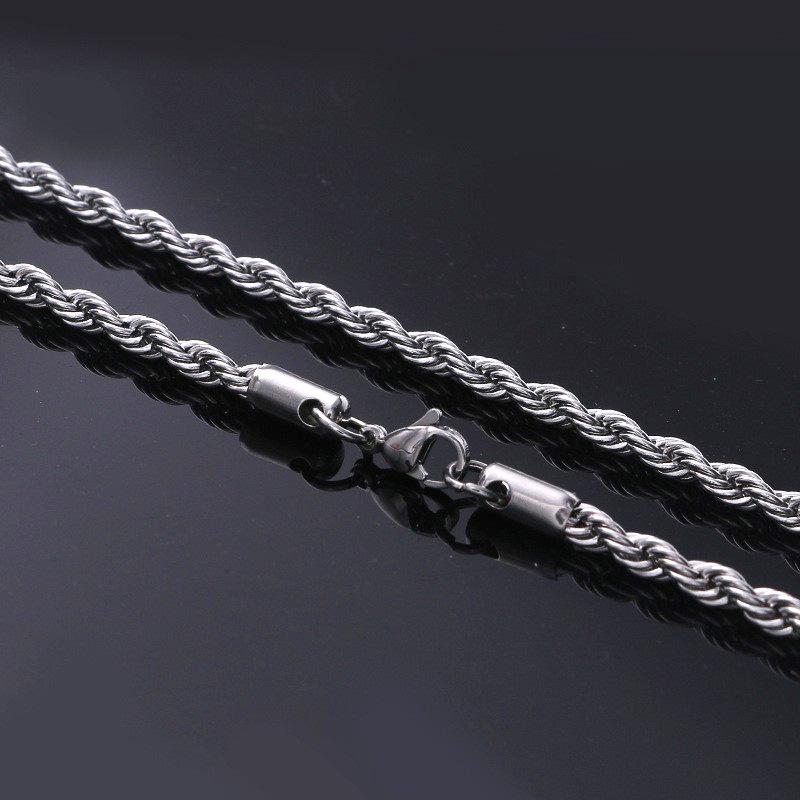 Stainless Steel Pearl Necklace with Titanium Thick Chain - Men's Minimalist Snake Bone Design