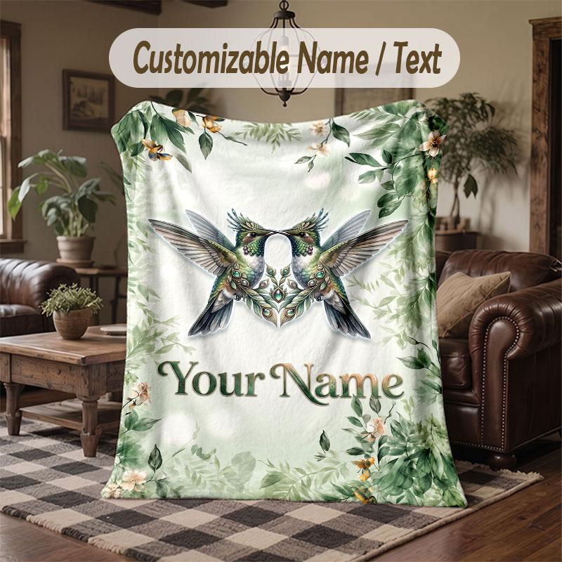 Birds Theme Throw Blanket Custom Name Text Personalized Blanket Soft Cozy Blanket for Home Sofa Bed