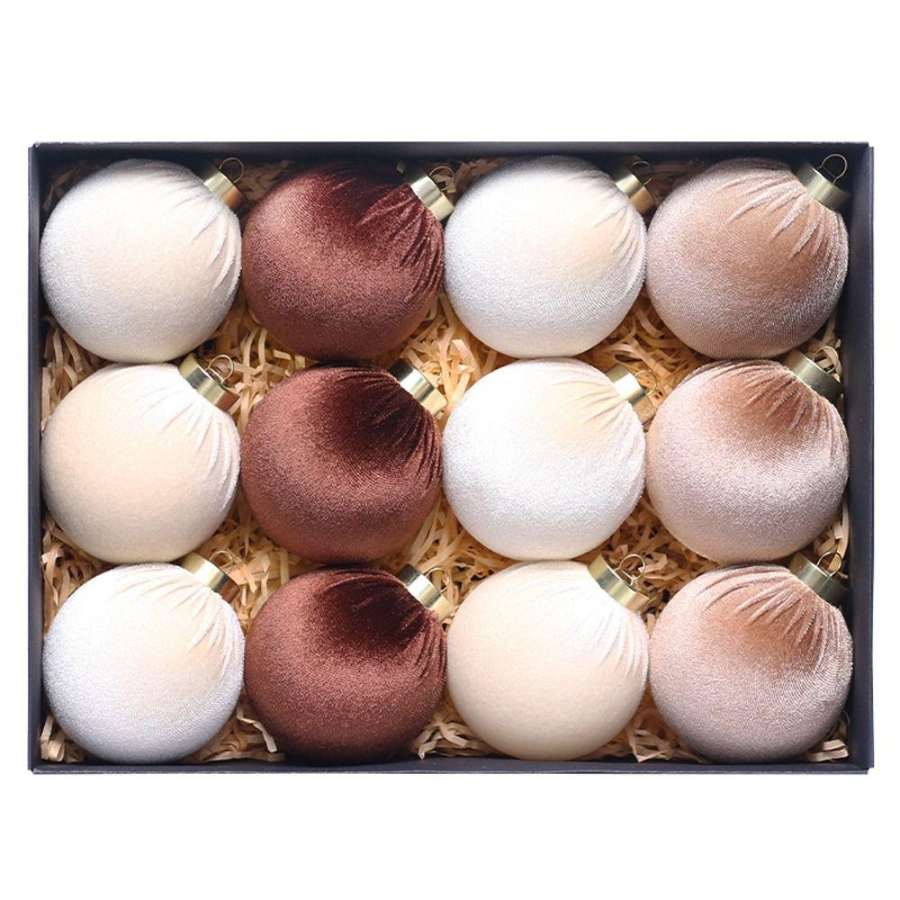 12pcs Festival Christmas Flocking Balls Pendant 8cm Christmas Tree Ornaments  Children Gifts