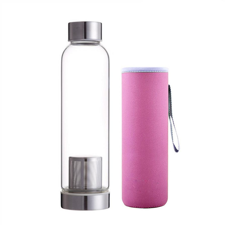 550ml Glass Water Bottle BPA Free High Temperature Resistant Glass Sport Water Bottle With Tea Infuser Nylon Sleeve Protect