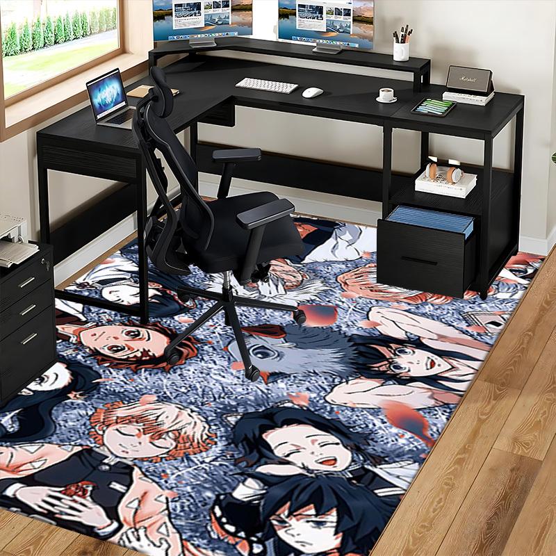 1pc Anime Demon Slayer Characters Chair Mat - Office Desk Carpet, Anti-Slip Floor Protector for Home Decor, Gaming Room, Bedroom, Living Room, and Mor
