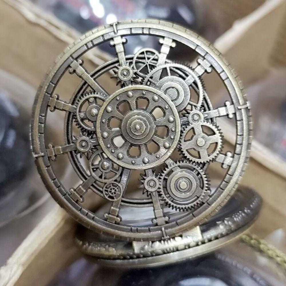 Arabic Numerals Dial Steampunk Quartz Pocket Watch Zinc Alloy Necklace Pendant Watch Men Women