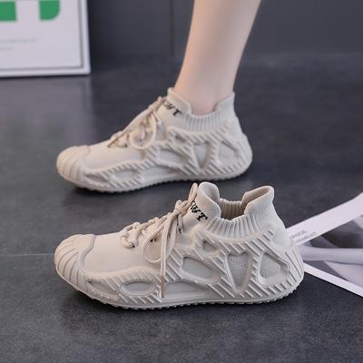 Women's Shoes New Large Size Women's Shoes Breathable Flying Woven Socks Casual Shoes Korean Version Fashion Versatile Running Sneakers