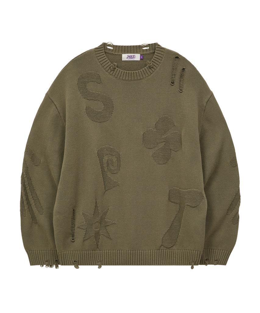 HOODHOOD Star Boy Damaged Reverse Knit Khaki