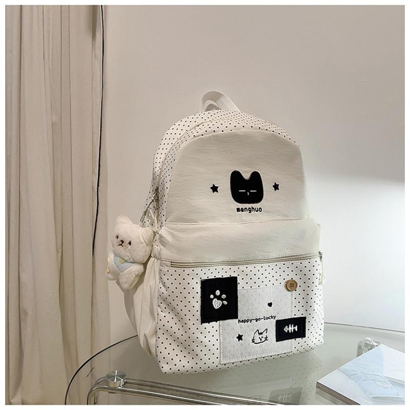 The New Japanese Ins High-value, Fresh and Sweet, Cute Cat Polka Dot Backpack, Lightweight Backpack for Junior High School Students