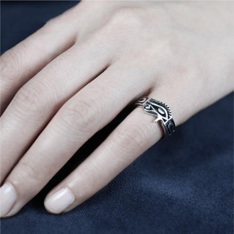 Adjustable Plated Horus Eye Ring Men Women Vintage Geometric Statement Jewelry
