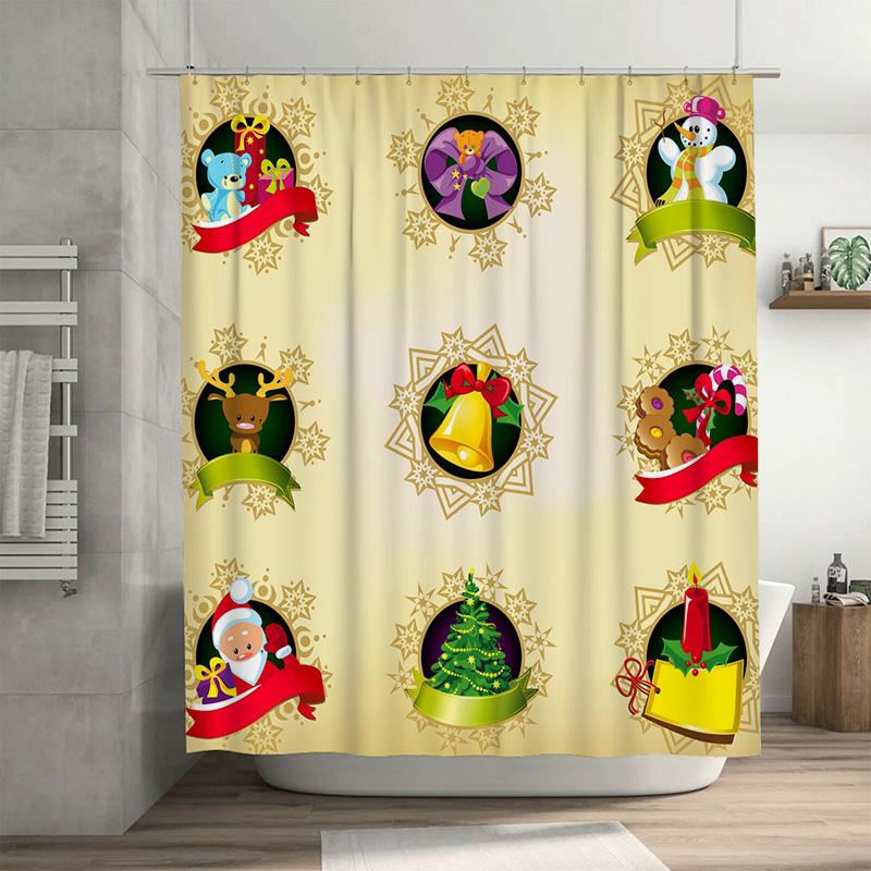 

TU Bathroom Curtain Christmas Shower Curtain Holiday Decor Festive Pattern Waterproof Fabric Home Decorating Winter Theme Holida 90x180cm35x71in