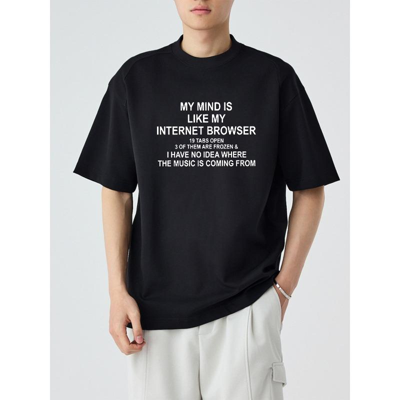 

European Size Men S Summer Casual T-Shirt - Korean Style Short Sleeve, Round Neck, Black with White Text Print 4XL чорний