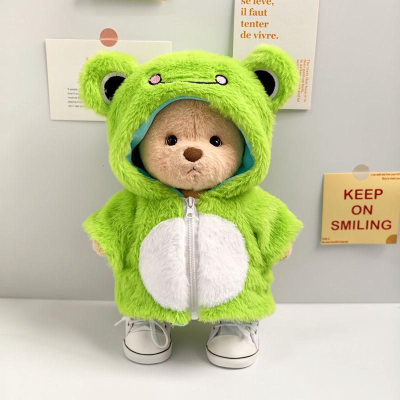 Medium Bear Outfit - Blue Pink Striped Carrot Overalls Set