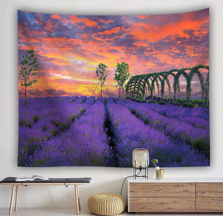 Tapestry Rug Blanket Beach Towel Tablecloth Lavender Flower Tree Print Decor Nordic Wall Hanging