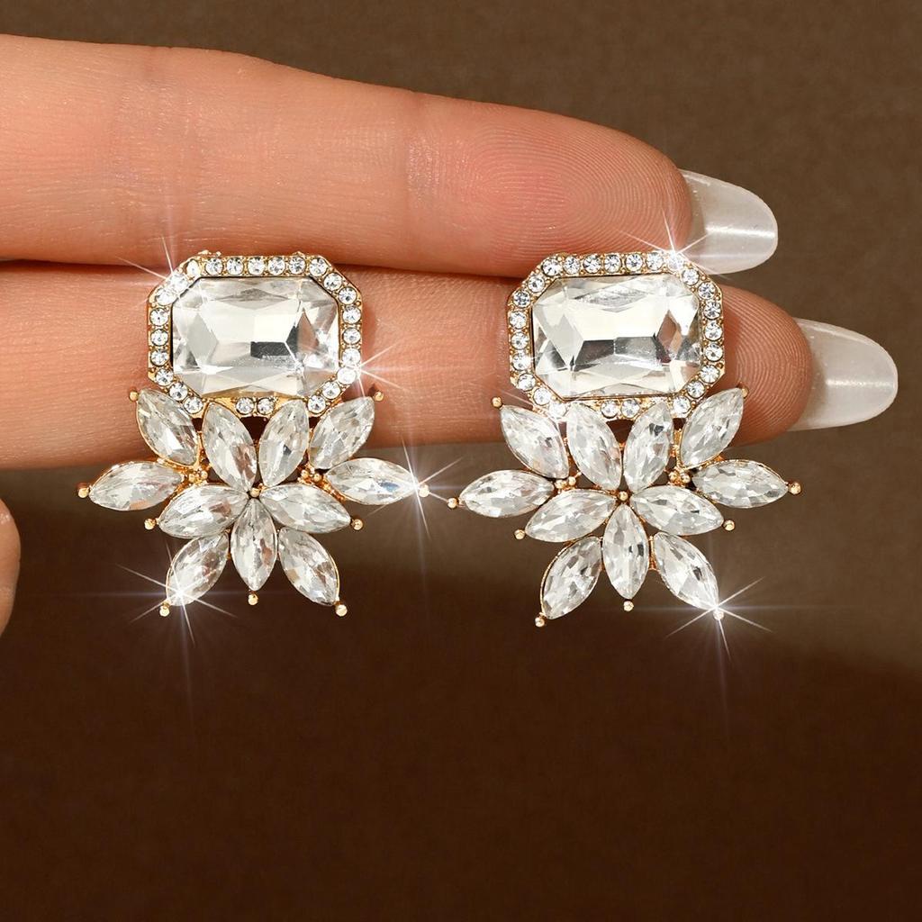 TEMU Unique Rhinestone Dangle Earrings - Large, Fashionable, Versatile, and Perfect for Banquets and Evening Gowns.