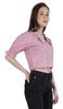 Moomaya Puff Sleeve Crop Top For Women Solid Button Down Collar Designer
