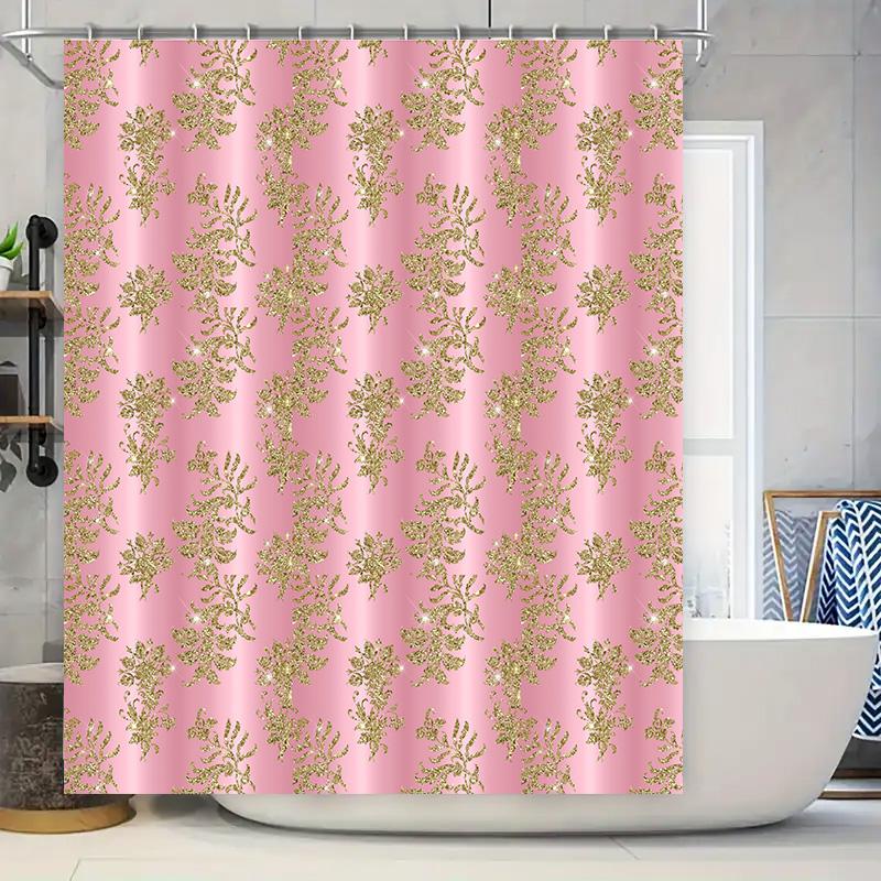 

Pink Gold Plaque Shower Curtain Waterproof Home Decor Bathroom Decoration 90x180cm