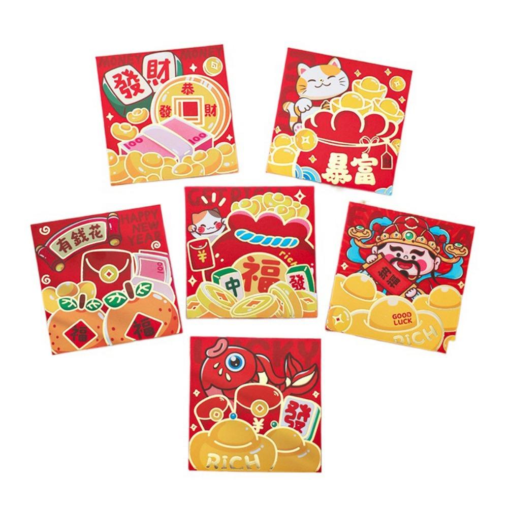 6Pcs Cartoon Lucky Red Pocket Thickened New Year Red Packet 2025 Red Envelope Bag  Spring Festival