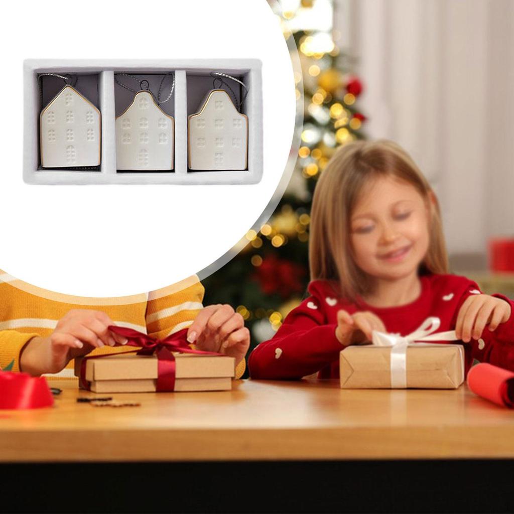 3 Pieces Christmas Mini House Pendant Hanging Creative Xmas Village Toy Decoration for