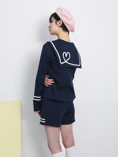 Eibaiei Heart Sailor Collar Sweatshirt Navy