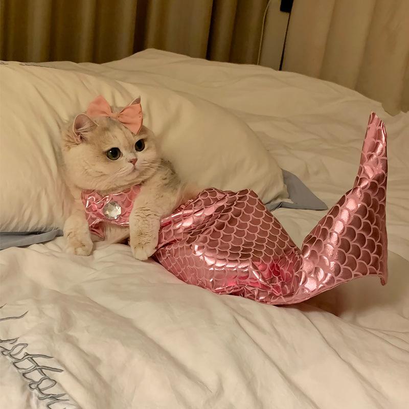 Dog Costume Pet Mermaid Bra Tail Bikini Clothing Bowknot Dressing Up Swimwear
