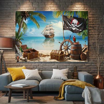 VIKAMA Pirate Ship Tapestry For Kids Room Game Room Bar Bedroom Decor Nautical Adventure Wall Hanging