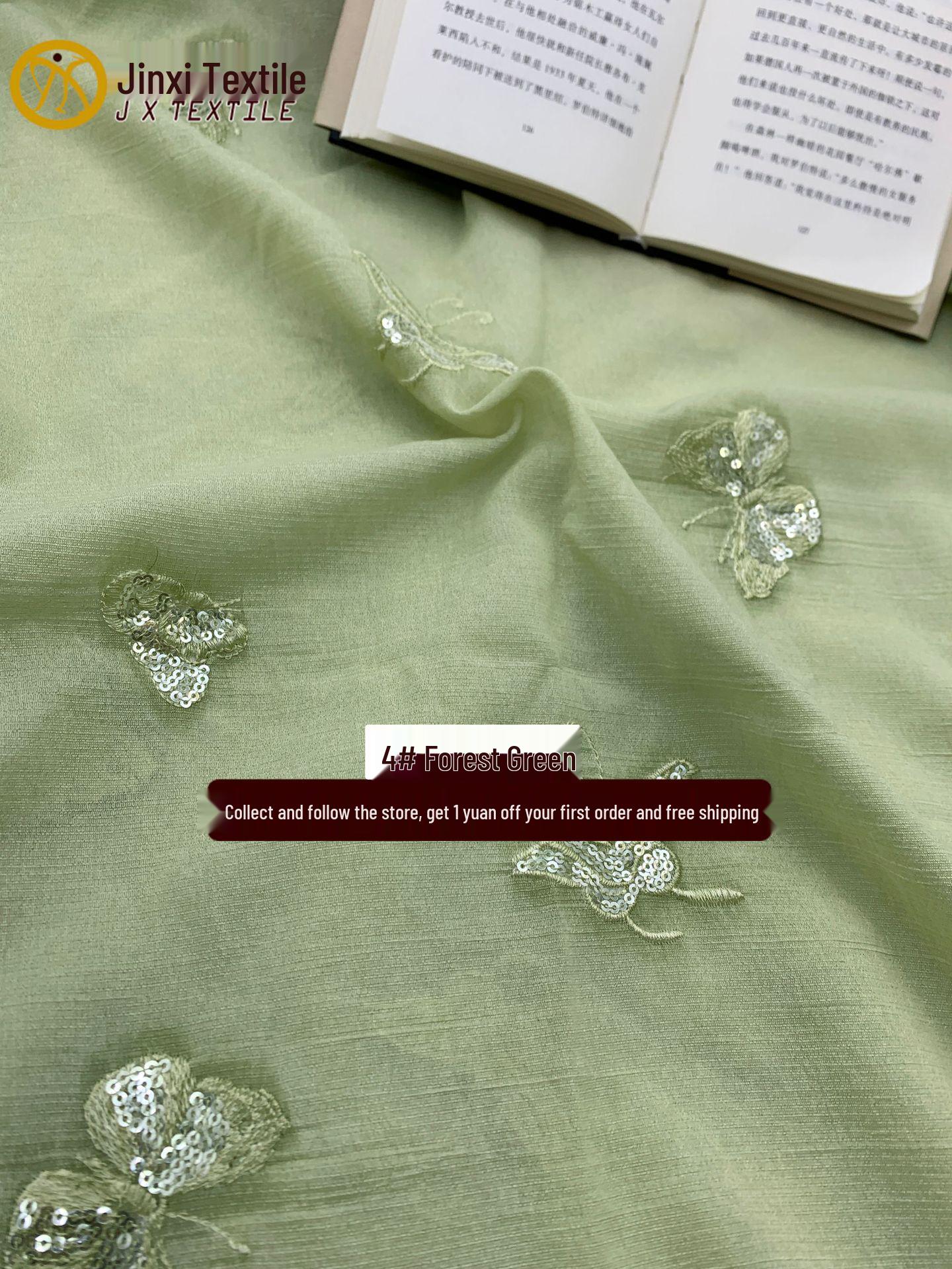 Retro Tencel Butterfly Sequin Floral Embroidered Spring/Summer Blouse Fabric