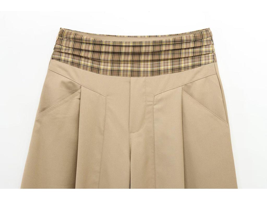 2025 Spring Women's Retro Plaid Patchwork Wide-Leg Pants