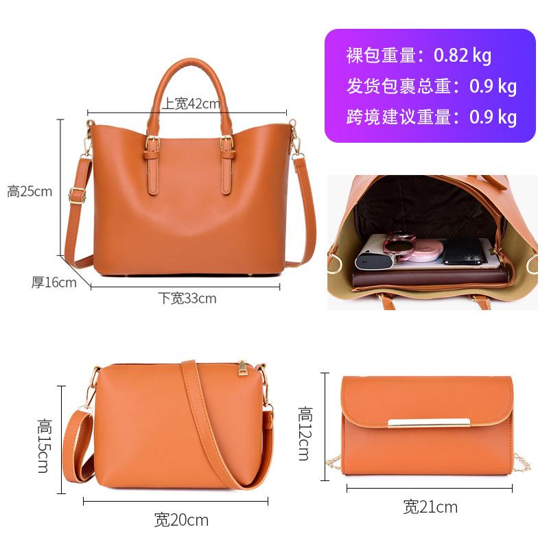 New Fashionable Large-capacity Messenger Bag Cowhide Commuter Bag Shoulder Handbag Three-piece Set