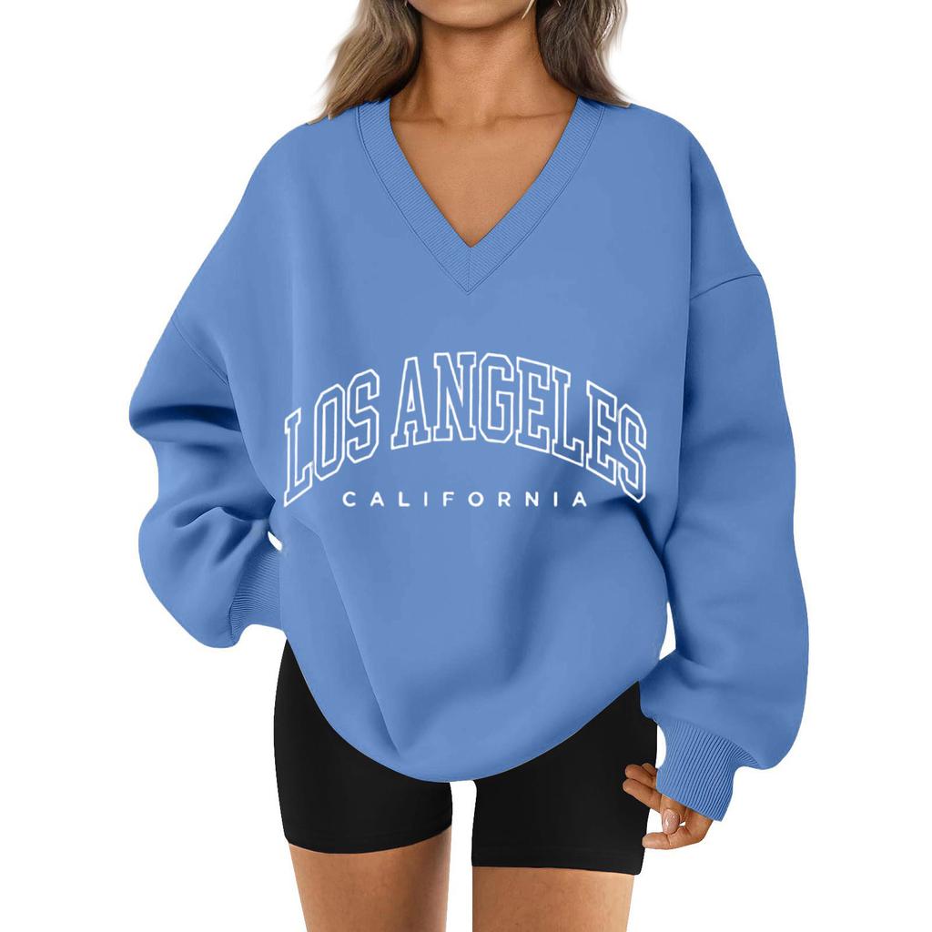 Women's Loose And Comfortable Letter V-neck Sportswear Long-sleeved Sweatshirt Daily Matching Clothes