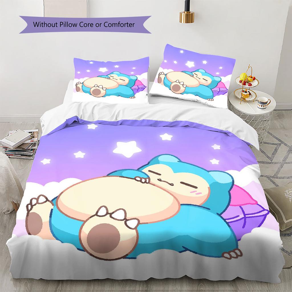 3Pcs Snorlax Bedding Set Kawaii Pokemon Printed Duvet Cover Soft Comfortable Bedroom Decoration