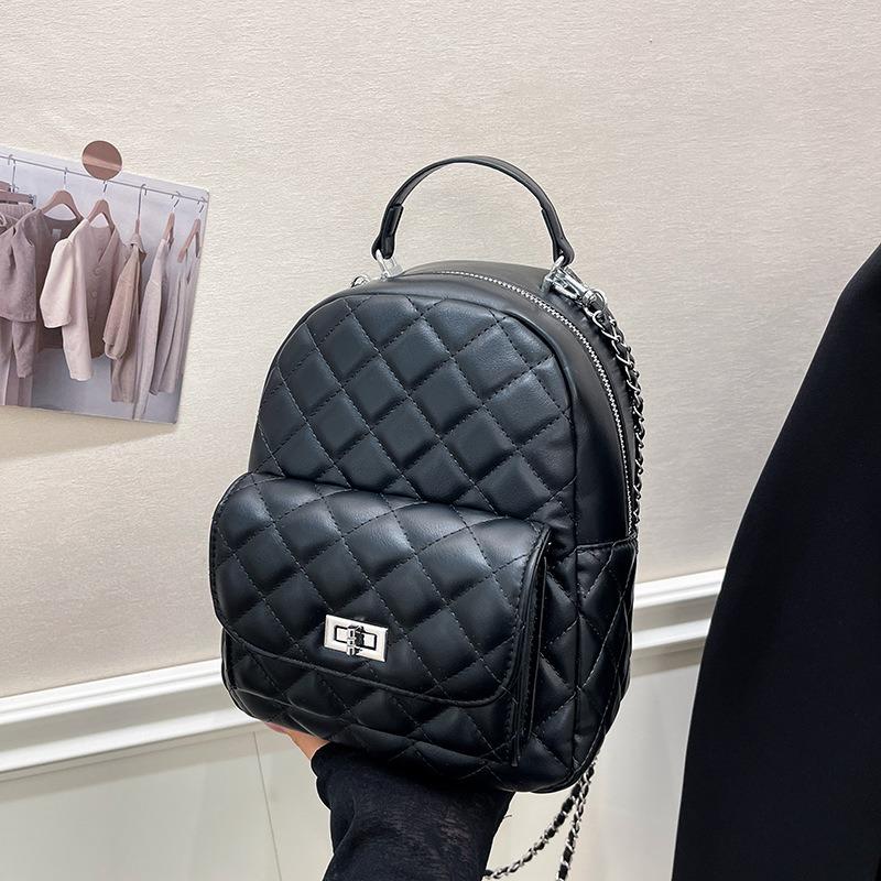 Rhombus Chain Backpack Women's New Casual Student Schoolbag High-end Travel Small Backpack