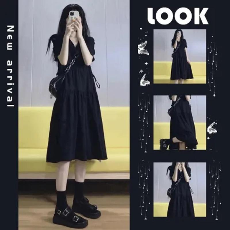 Maternity skirt Summer dress knee length dress Fashion temperament Loose high-end black dress