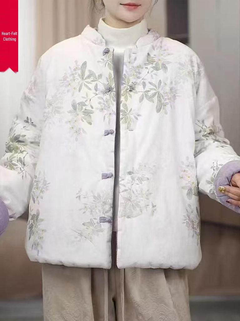 Chinesischer Baumwollmantel für Mama - Damen Langarm Wende-Oberbekleidung mit Froschknopf und Stehkragen für Herbst/Winter Wärme