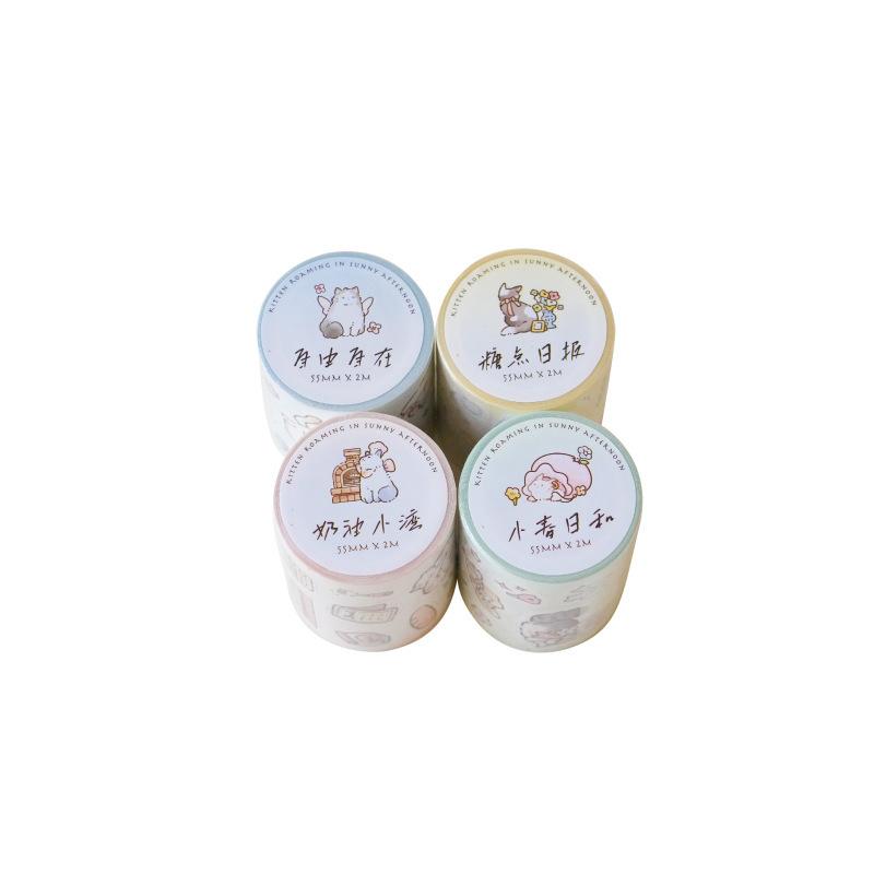 5.5x200cm 1roll Cute Cat Tape Stickers, Girlish Heart Design for Journal Decoration & Hand Account DIY