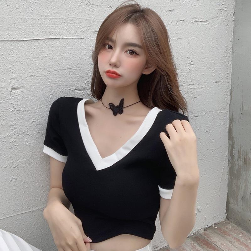 Women's Slim Fit V-Neck Short Sleeves Women's Short Sleeves Comfortable Breathable Cotton Slim Short Sleeves Women's Casual Short Sleeves