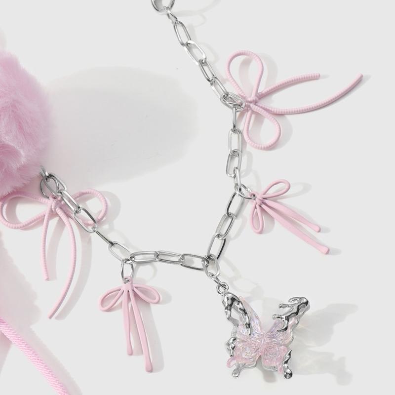 Fashion Bows Keyring Creative Car Key Chain Plush Pompoms Keychain Heart Keyrings Bag Pendant Ornaments Bag Charm