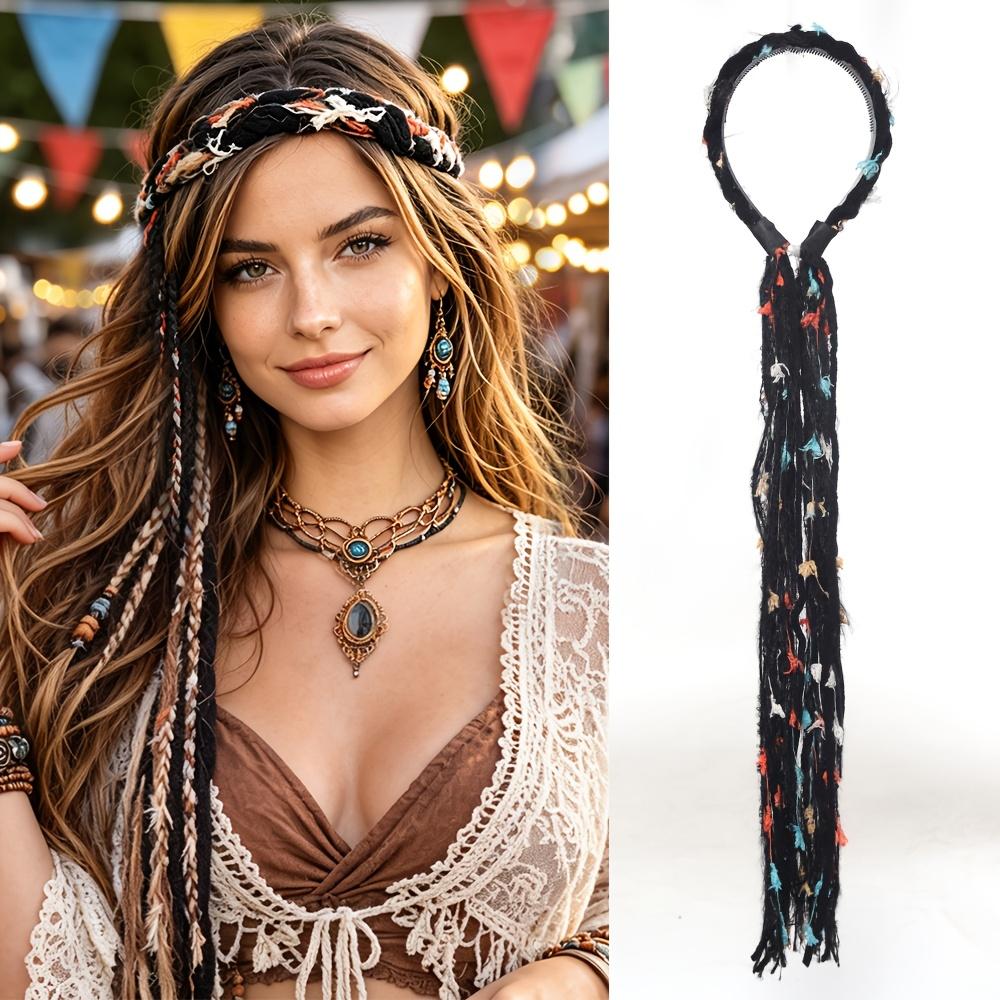 Boho Kvast Fletning Hårbånd, Etnisk Tibetansk Bånd Hovedbånd, Flerfarvet Festival Bryllup Daglig Hårpynt