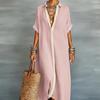 Spring 2026 Women's Color-block Cotton Linen Shirt Dress