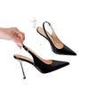 New Pointed Black Patent Leather Light Mouth High Heels Women's Stiletto Single Shoes Metal Heel Empty Temperament Sandals