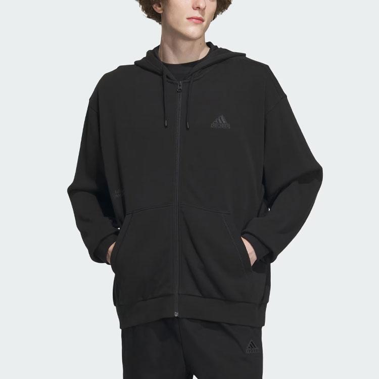 Adidas Heavy French Terry Hooded Jacket With Logo Men Outerwear Black IT3963