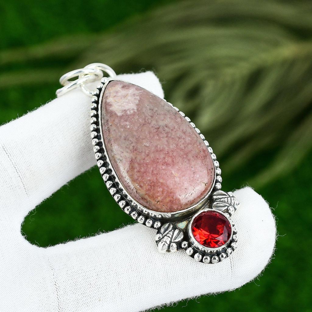 Rhodochrosite Gemstone Mozambique Garnet 925 Sterling Silver New Pendant Jewelry