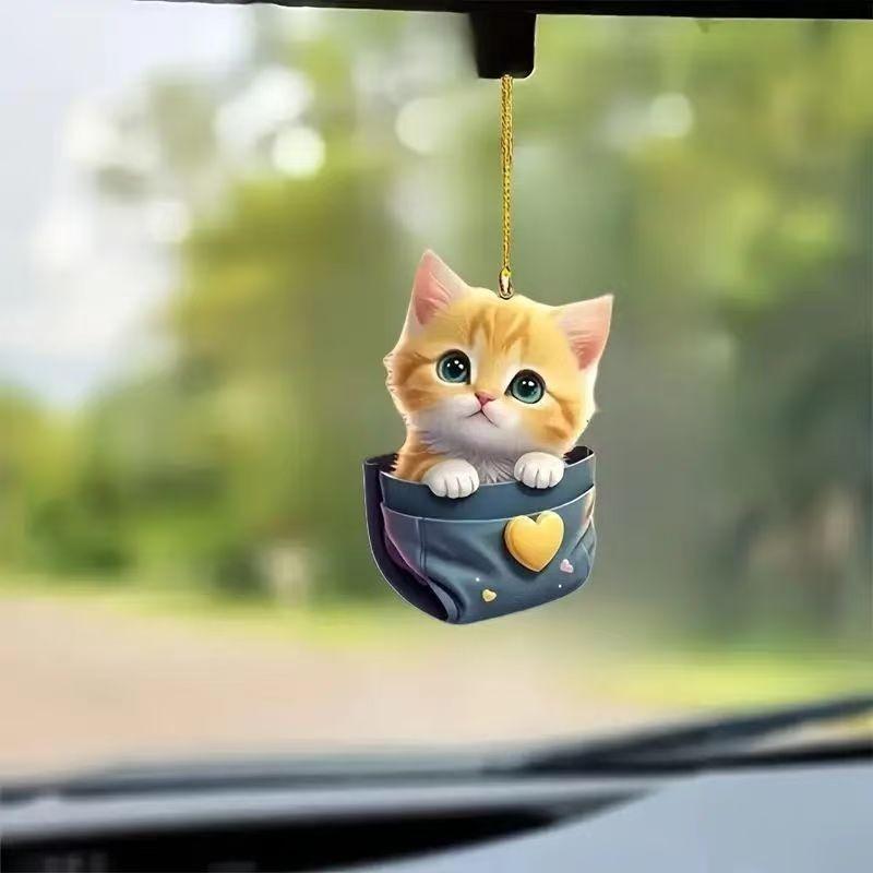 Accessories Car Interior Acrylic Cute Cat Rearview Mirror Charm Decor Pendant