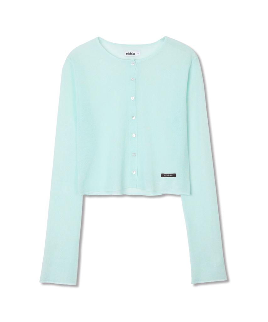 Michiko London Koshino Sheer Crop Knit Cardigan Soft Mint