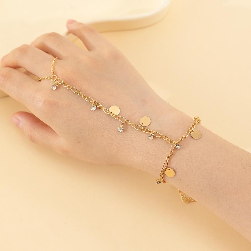 14K Gold Crystal Teardrop Pendant Tassel Bracelet & Anklet Set