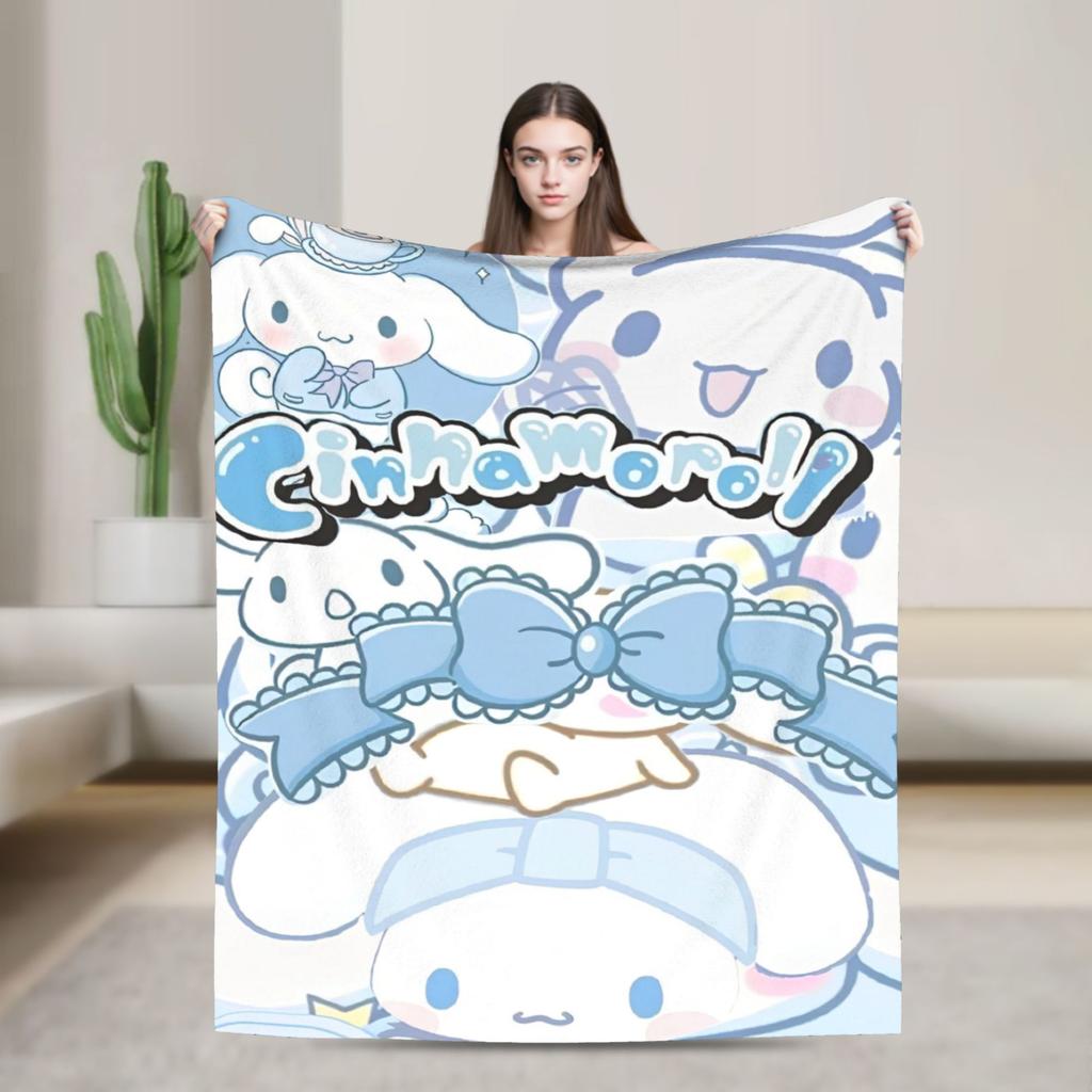 Cinnamoroll Decken Cartoon Flanell Großartige Atmungsaktive Überwurfdecken für Bett Sofa Dekoration